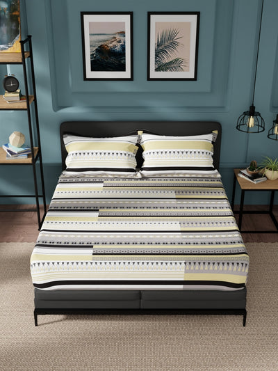 100% Pure Cotton Double Bedsheet With 2 Pillow Covers <small> (ornamental-beige/grey)</small>