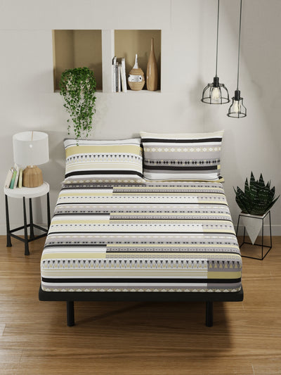 100% Pure Cotton Double Bedsheet With 2 Pillow Covers <small> (ornamental-beige/grey)</small>