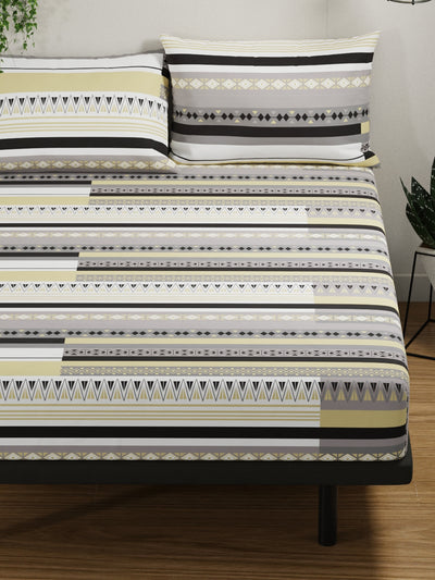 100% Pure Cotton Double Bedsheet With 2 Pillow Covers <small> (ornamental-beige/grey)</small>