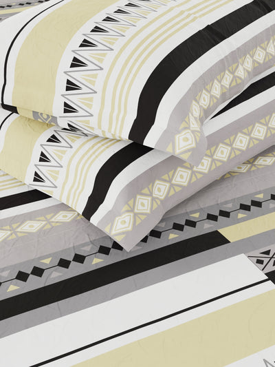 100% Pure Cotton Double Bedsheet With 2 Pillow Covers <small> (ornamental-beige/grey)</small>