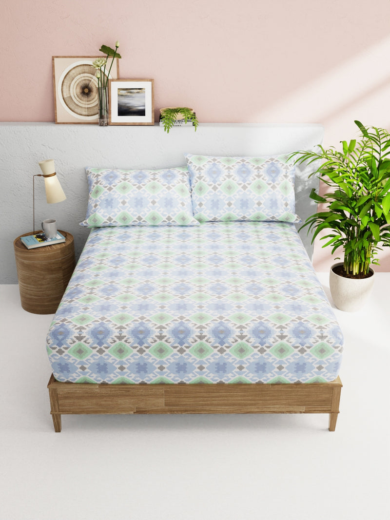 Soft 100% Natural Cotton Double Bedsheet With 2 Pillow Covers <small> (abstract-blue/green)</small>