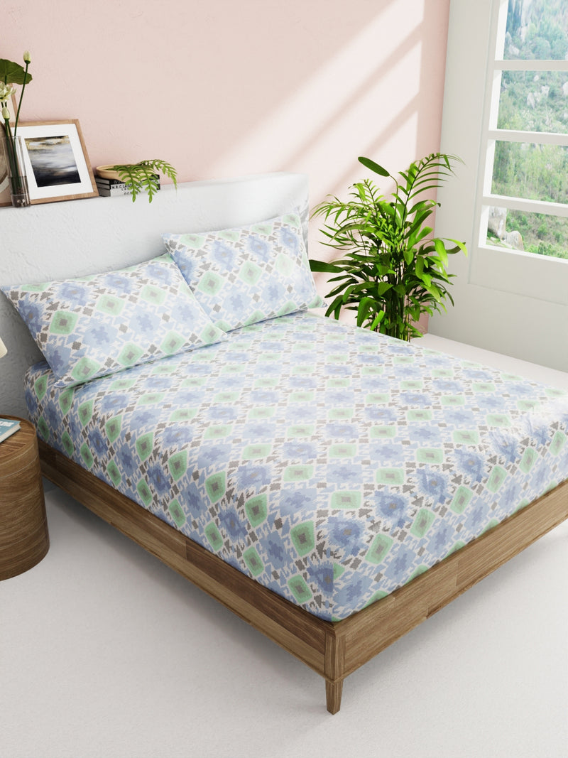 Soft 100% Natural Cotton Double Bedsheet With 2 Pillow Covers <small> (abstract-blue/green)</small>