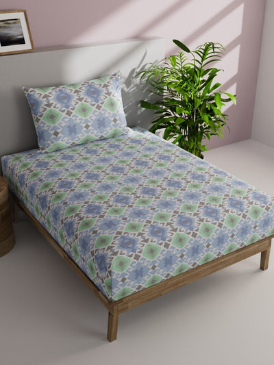 Soft 100% Natural Cotton Single Bedsheet With 1 Pillow Cover <small> (abstract-blue/green)</small>