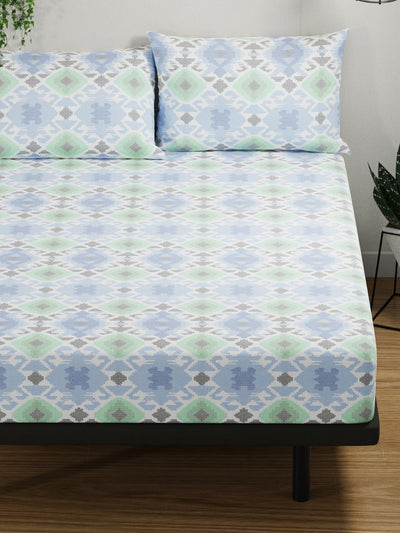 100% Pure Cotton Double Bedsheet With 2 Pillow Covers <small> (abstract-blue/green)</small>