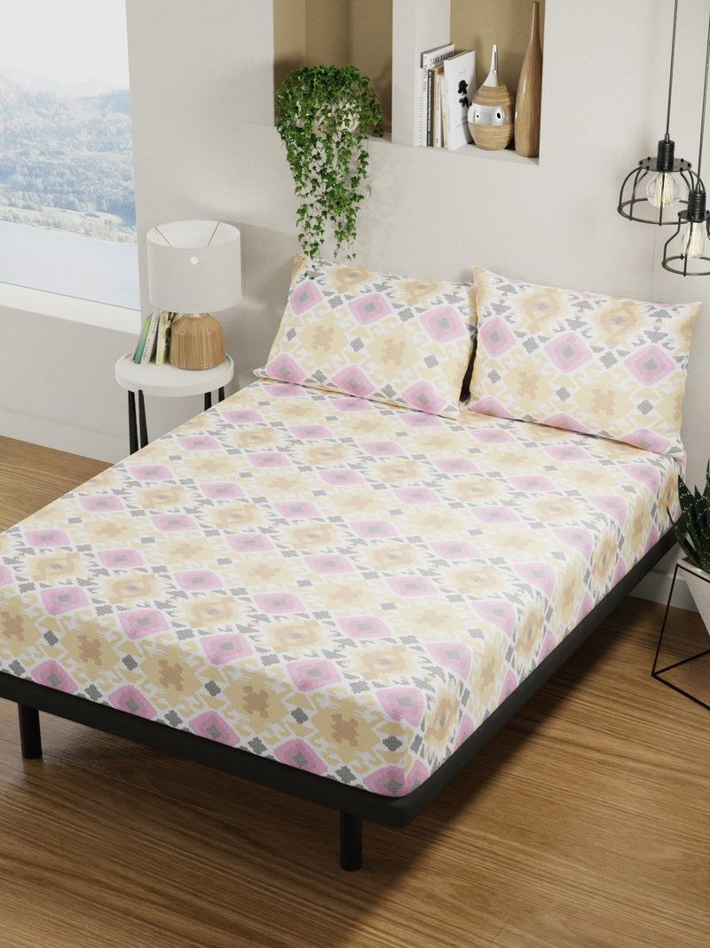 100% Pure Cotton Double Bedsheet With 2 Pillow Covers <small> (abstract-gold/purple)</small>