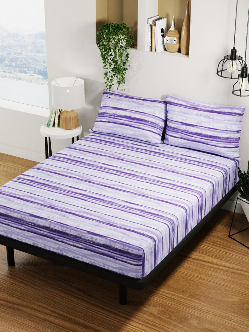 100% Pure Cotton Double Bedsheet With 2 Pillow Covers <small> (stripe-periwinkle)</small>