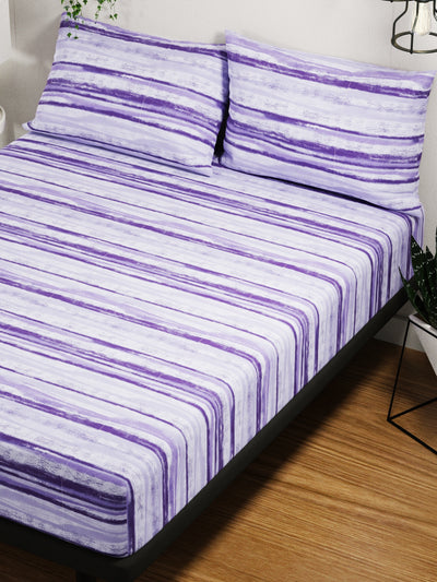 100% Pure Cotton Double Bedsheet With 2 Pillow Covers <small> (stripe-periwinkle)</small>