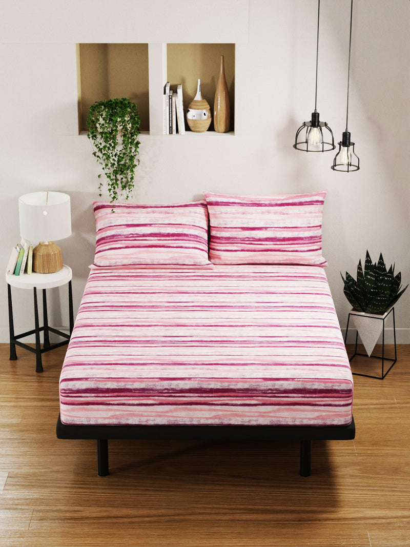 100% Pure Cotton Double Bedsheet With 2 Pillow Covers <small> (stripe-coral)</small>