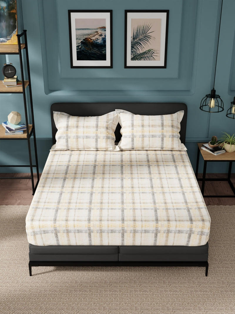 100% Pure Cotton Double Bedsheet With 2 Pillow Covers <small> (checks-beige/brown)</small>