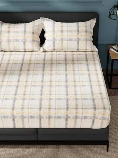 100% Pure Cotton Double Bedsheet With 2 Pillow Covers <small> (checks-beige/brown)</small>