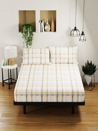 100% Pure Cotton Double Bedsheet With 2 Pillow Covers <small> (checks-beige/brown)</small>