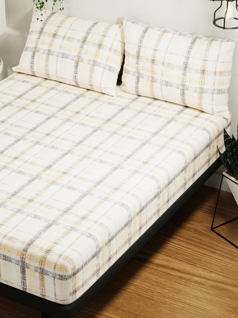 100% Pure Cotton Double Bedsheet With 2 Pillow Covers <small> (checks-beige/brown)</small>