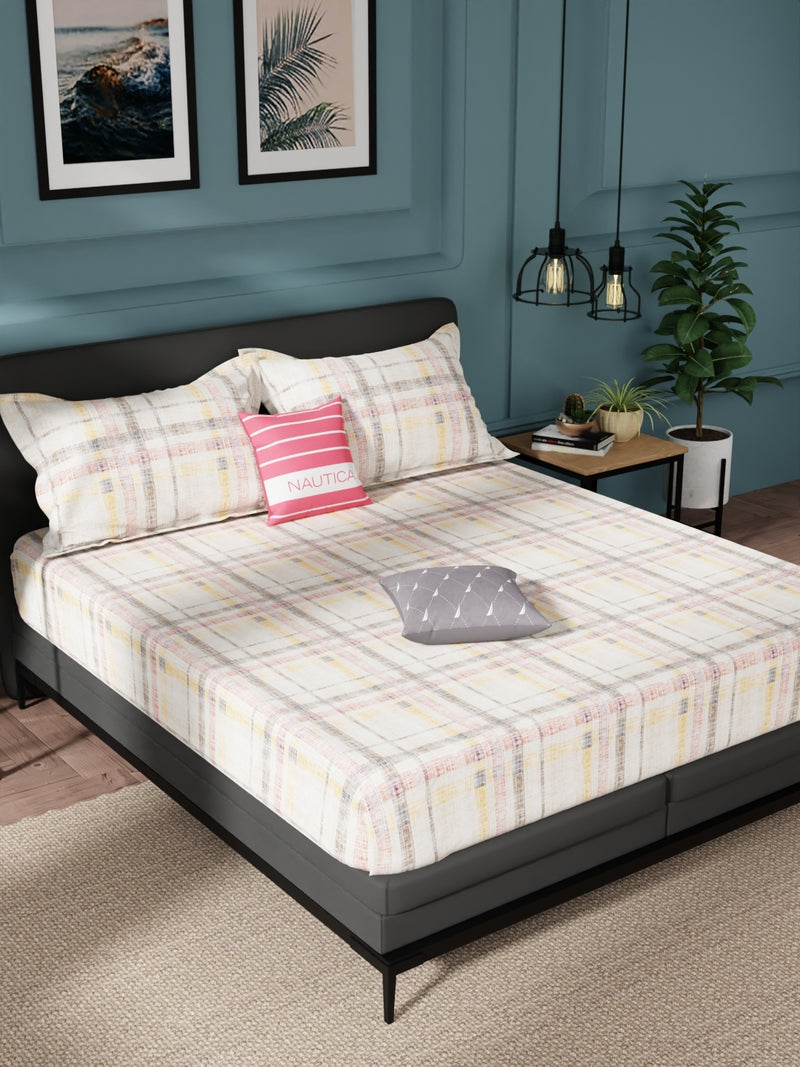 100% Pure Cotton Double Bedsheet With 2 Pillow Covers <small> (checks-gold/brown)</small>