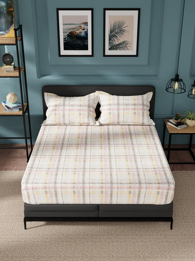 100% Pure Cotton Double Bedsheet With 2 Pillow Covers <small> (checks-gold/brown)</small>