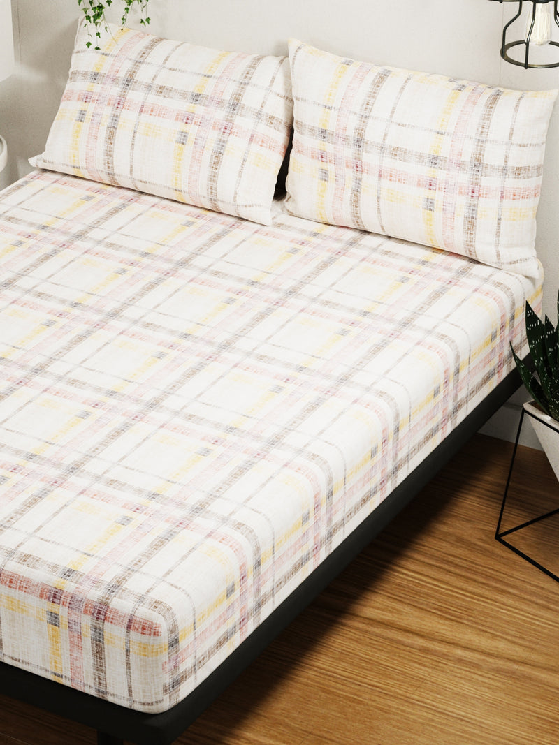 100% Pure Cotton Double Bedsheet With 2 Pillow Covers <small> (checks-gold/brown)</small>