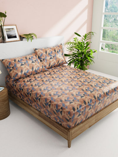 Soft 100% Natural Cotton Double Bedsheet With 2 Pillow Covers <small> (geometric-khaki/brown)</small>