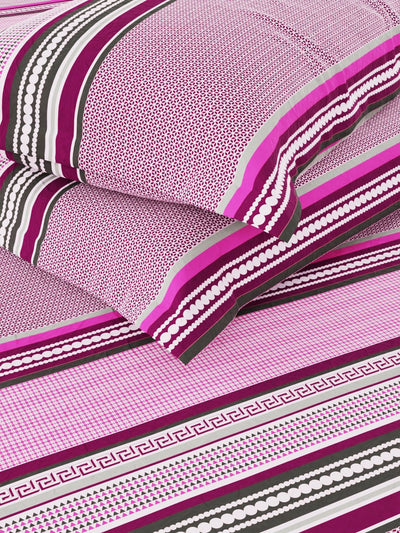 100% Pure Cotton Double Bedsheet With 2 Pillow Covers <small> (stripe-pink/grey)</small>