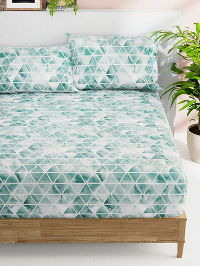 Soft 100% Natural Cotton Double Bedsheet With 2 Pillow Covers <small> (geometric-teal)</small>