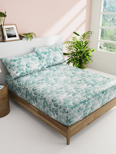 Soft 100% Natural Cotton Double Bedsheet With 2 Pillow Covers <small> (geometric-teal)</small>