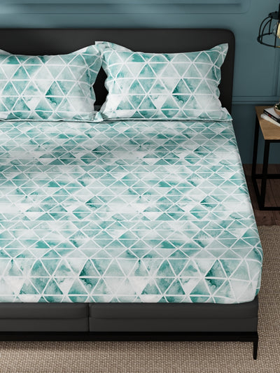 100% Pure Cotton Double Bedsheet With 2 Pillow Covers <small> (geometric-teal)</small>