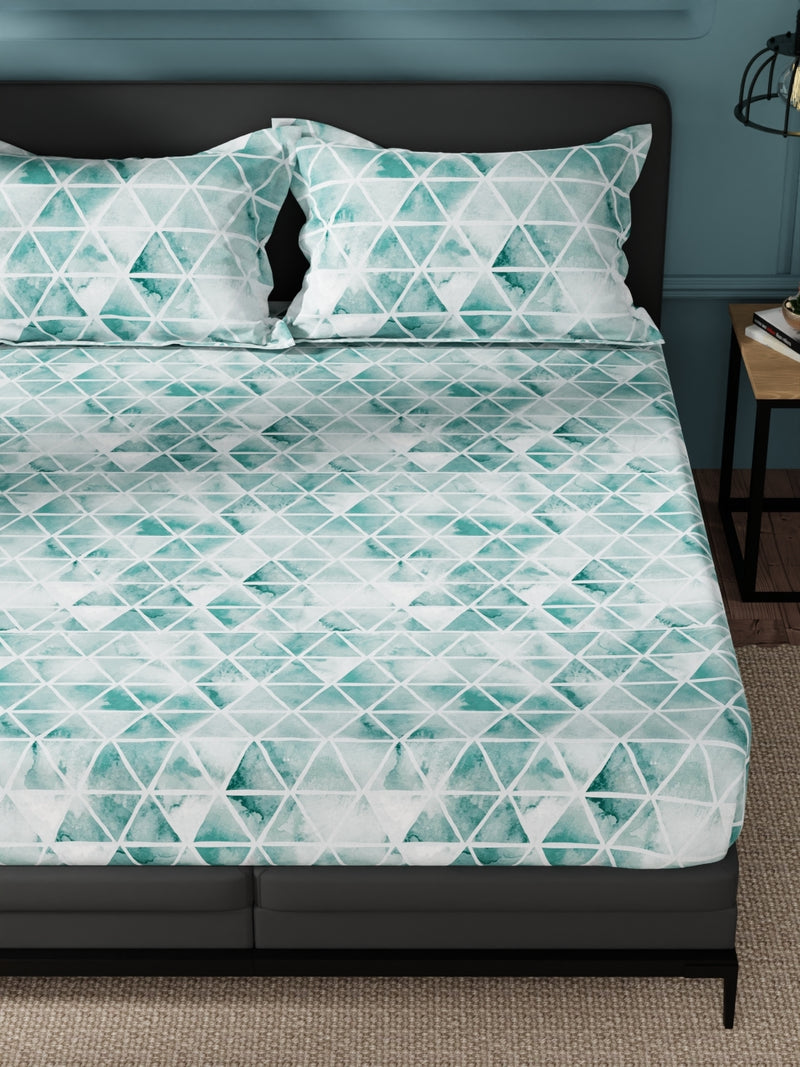 100% Pure Cotton Double Bedsheet With 2 Pillow Covers <small> (geometric-teal)</small>
