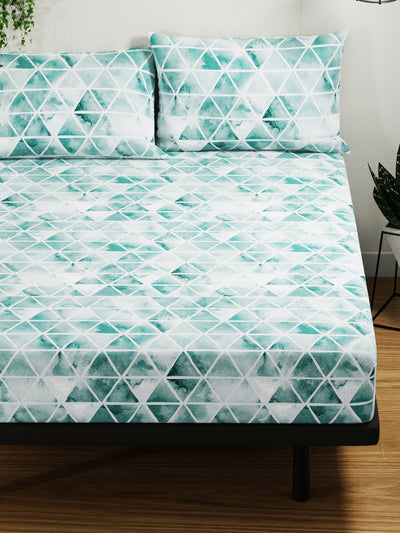 100% Pure Cotton Double Bedsheet With 2 Pillow Covers <small> (geometric-teal)</small>