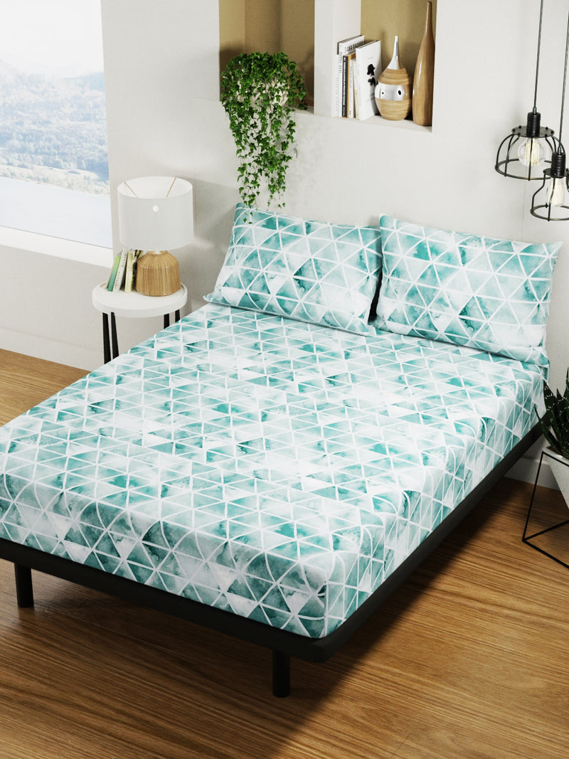 100% Pure Cotton Double Bedsheet With 2 Pillow Covers <small> (geometric-teal)</small>