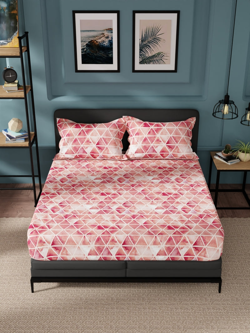 100% Pure Cotton Double Bedsheet With 2 Pillow Covers <small> (geometric-maroon)</small>