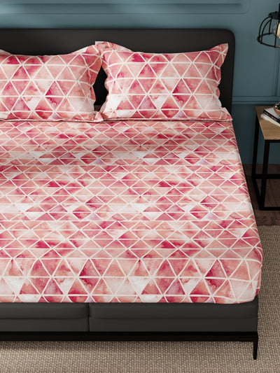 100% Pure Cotton Double Bedsheet With 2 Pillow Covers <small> (geometric-maroon)</small>