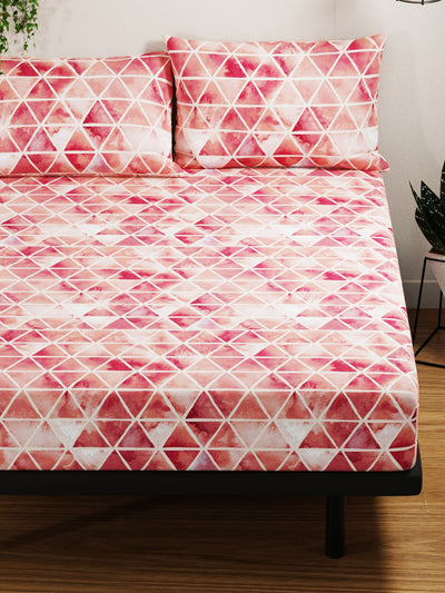 100% Pure Cotton Double Bedsheet With 2 Pillow Covers <small> (geometric-maroon)</small>