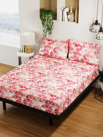 100% Pure Cotton Double Bedsheet With 2 Pillow Covers <small> (geometric-maroon)</small>