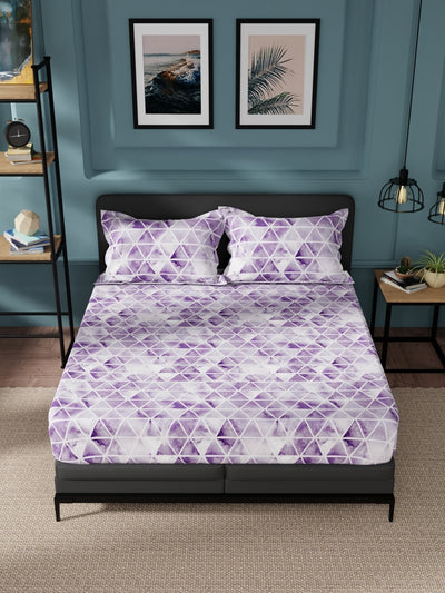 100% Pure Cotton Double Bedsheet With 2 Pillow Covers <small> (geometric-lilac)</small>