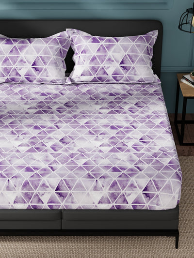 100% Pure Cotton Double Bedsheet With 2 Pillow Covers <small> (geometric-lilac)</small>