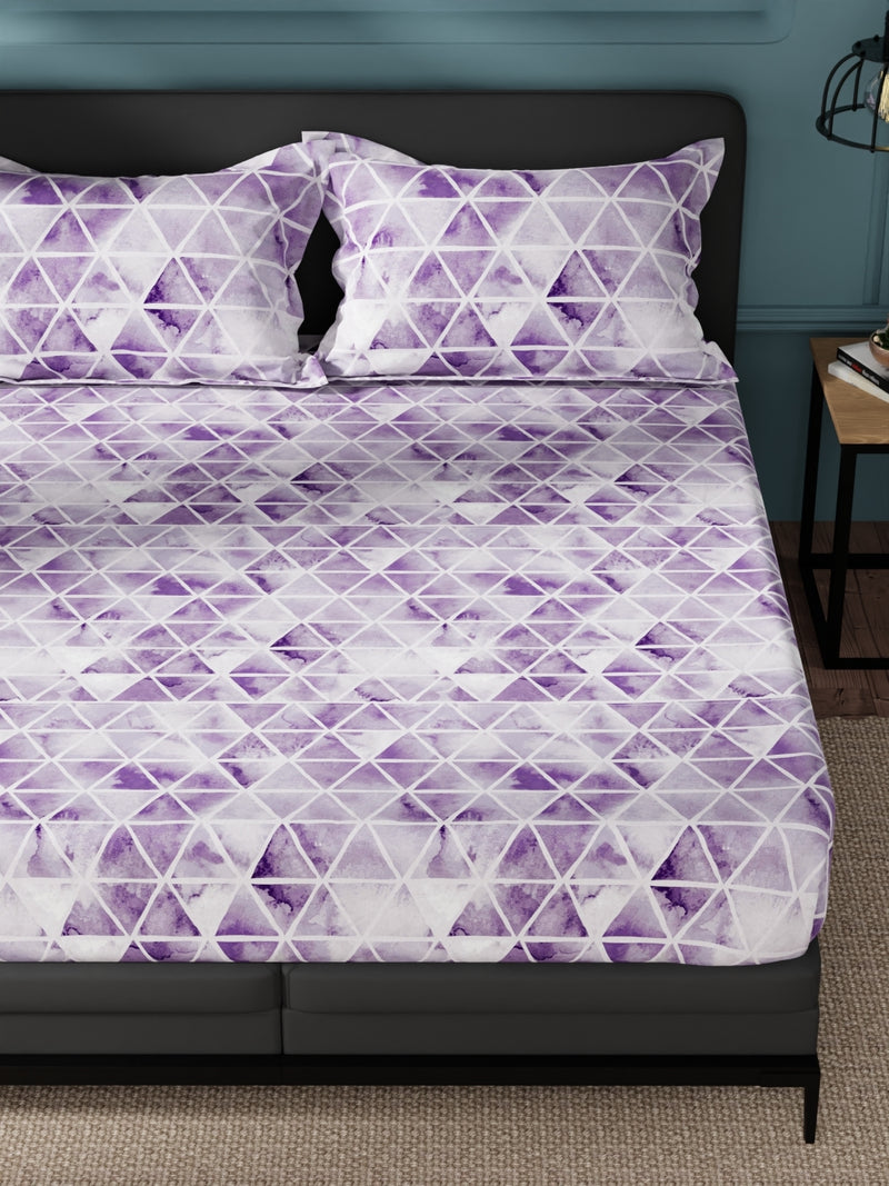 100% Pure Cotton Double Bedsheet With 2 Pillow Covers <small> (geometric-lilac)</small>