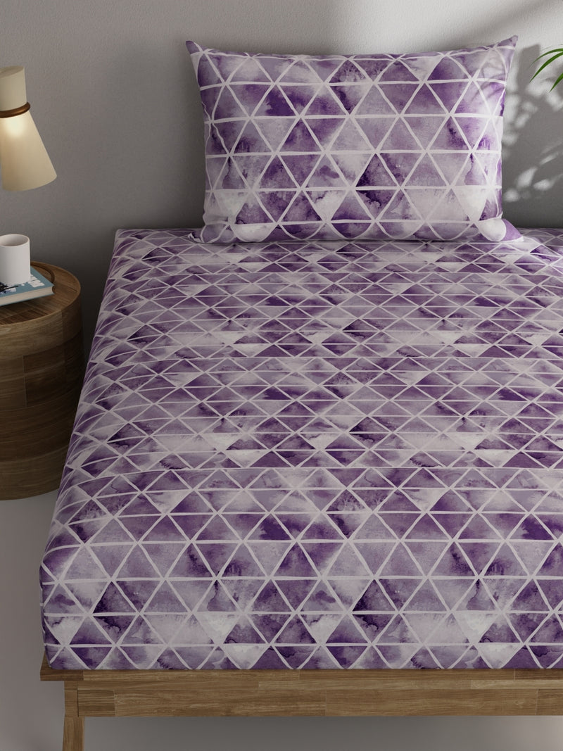 Soft 100% Natural Cotton Single Bedsheet With 1 Pillow Cover <small> (geometric-lilac)</small>