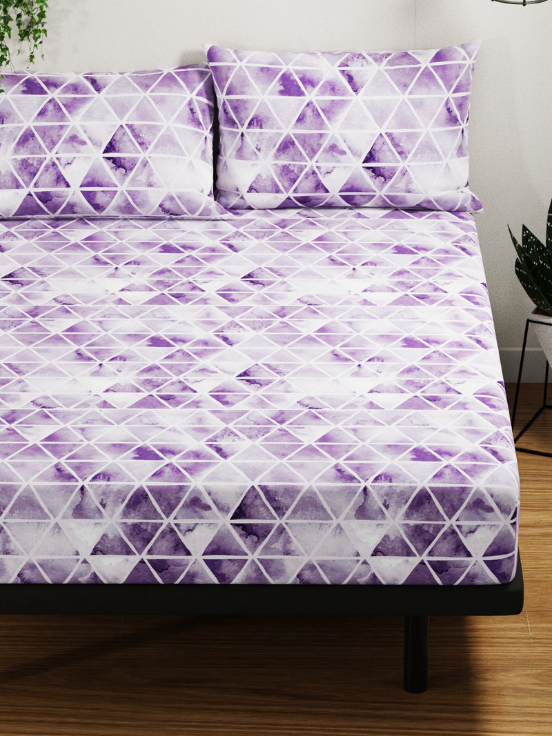 100% Pure Cotton Double Bedsheet With 2 Pillow Covers <small> (geometric-lilac)</small>