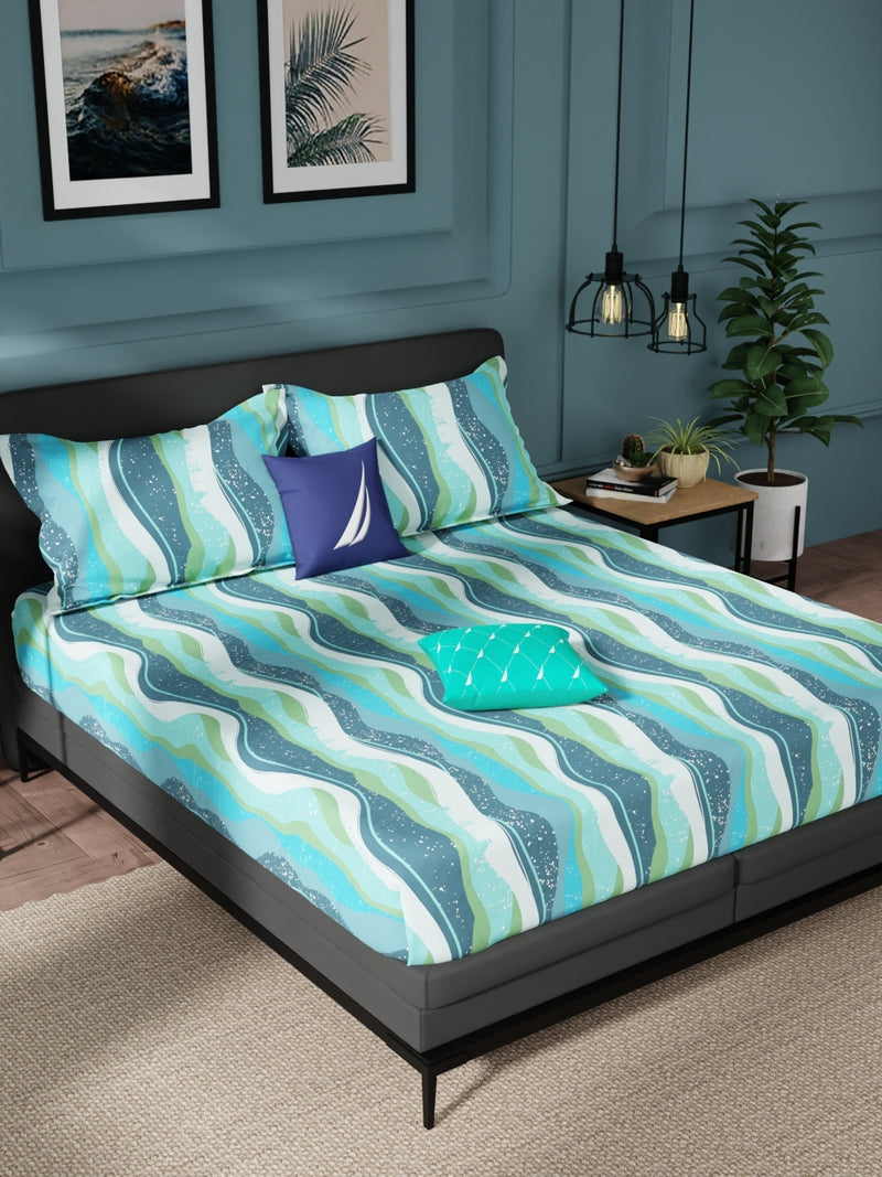100% Pure Cotton Double Bedsheet With 2 Pillow Covers <small> (abstract-blue/green)</small>
