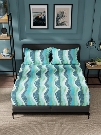 100% Pure Cotton Double Bedsheet With 2 Pillow Covers <small> (abstract-blue/green)</small>