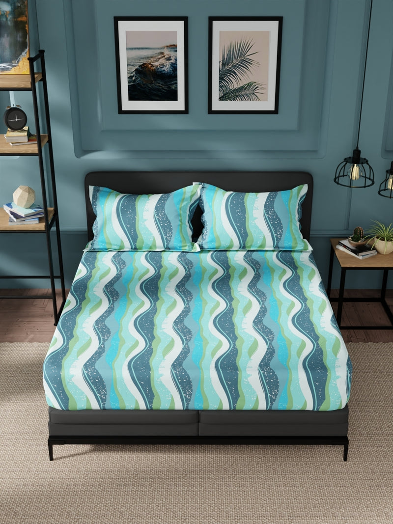 100% Pure Cotton Double Bedsheet With 2 Pillow Covers <small> (abstract-blue/green)</small>