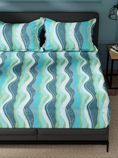 100% Pure Cotton Double Bedsheet With 2 Pillow Covers <small> (abstract-blue/green)</small>