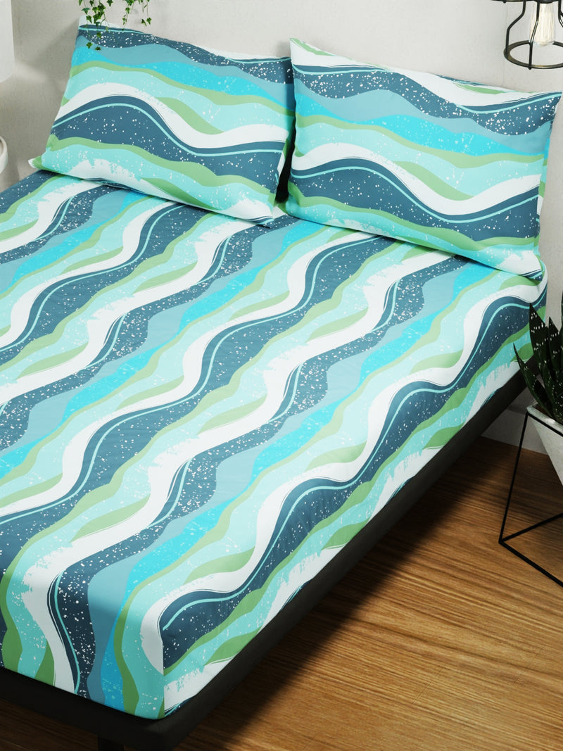 100% Pure Cotton Double Bedsheet With 2 Pillow Covers <small> (abstract-blue/green)</small>