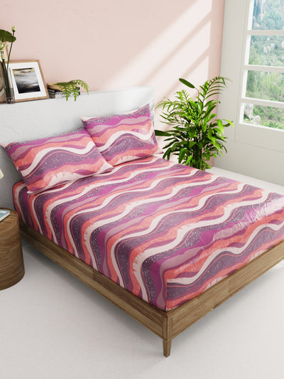 Soft 100% Natural Cotton Double Bedsheet With 2 Pillow Covers <small> (abstract-wine/orange)</small>