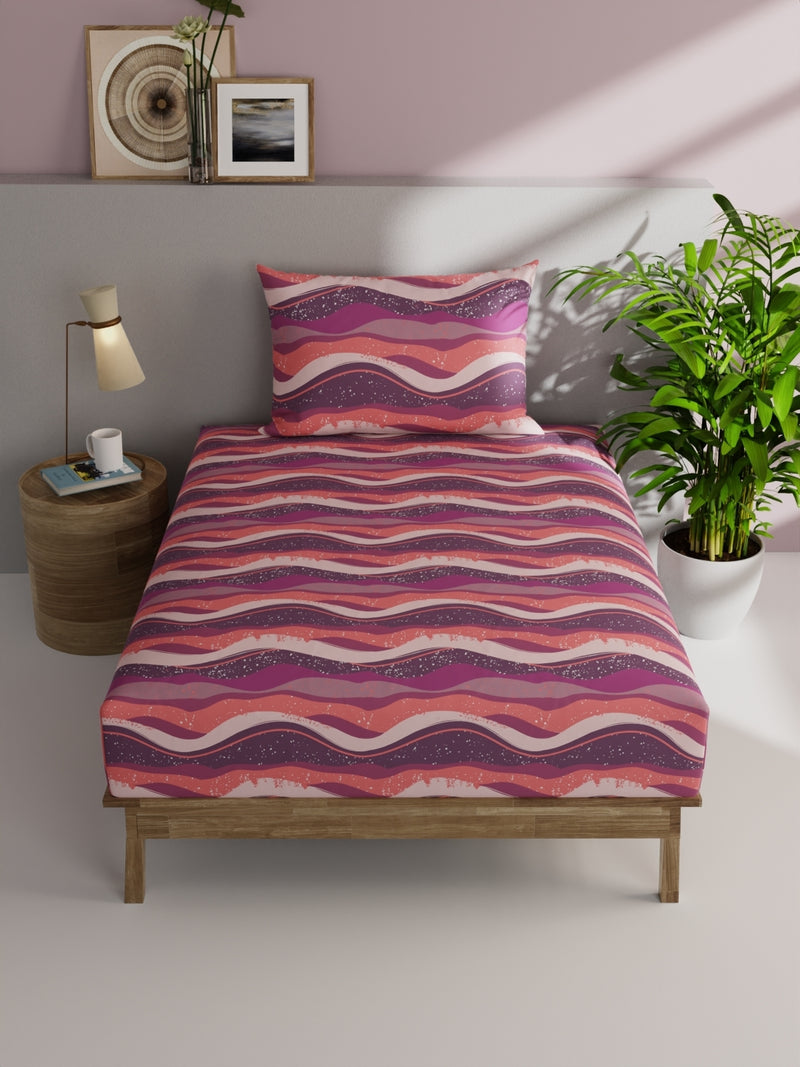 Soft 100% Natural Cotton Single Bedsheet With 1 Pillow Cover <small> (abstract-wine/orange)</small>