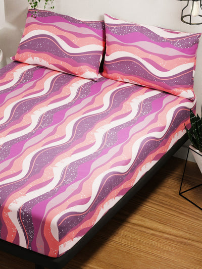 100% Pure Cotton Double Bedsheet With 2 Pillow Covers <small> (abstract-wine/orange)</small>