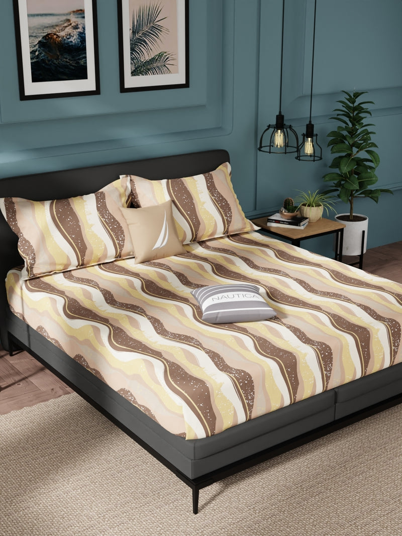 100% Pure Cotton Double Bedsheet With 2 Pillow Covers <small> (abstract-brown)</small>