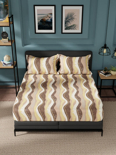 100% Pure Cotton Double Bedsheet With 2 Pillow Covers <small> (abstract-brown)</small>