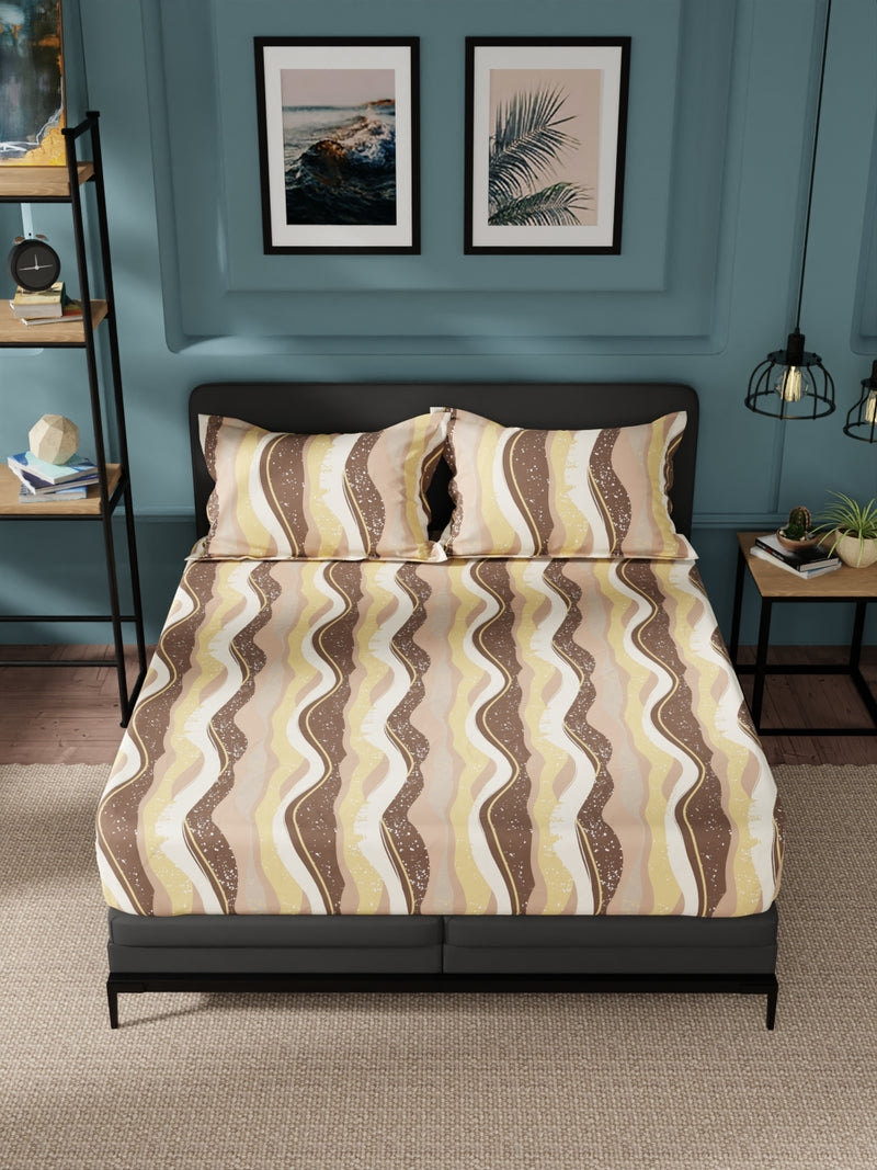 100% Pure Cotton Double Bedsheet With 2 Pillow Covers <small> (abstract-brown)</small>