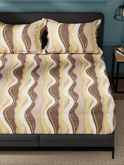100% Pure Cotton Double Bedsheet With 2 Pillow Covers <small> (abstract-brown)</small>