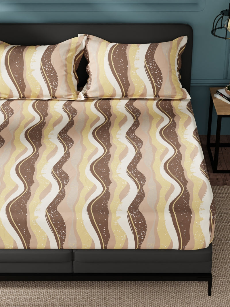 100% Pure Cotton Double Bedsheet With 2 Pillow Covers <small> (abstract-brown)</small>
