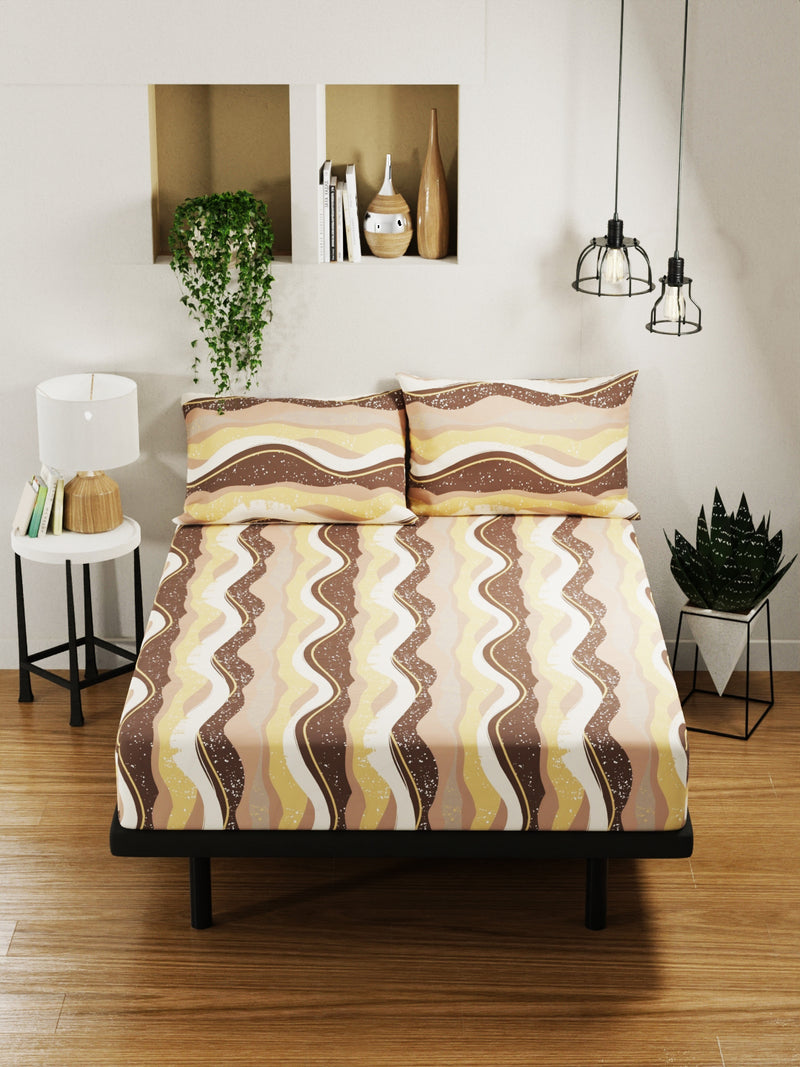 100% Pure Cotton Double Bedsheet With 2 Pillow Covers <small> (abstract-brown)</small>